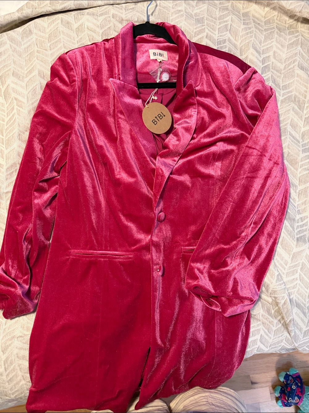 BiBi Velvet Longline Blazer - Fuchsia Pink